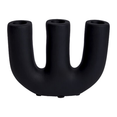 QUVIO kandelaar, zwarte kaarsenhouder, kaarsenhouder, kaarsenstandaard, keramische kaarsenstandaard, Kandelaar, Kaarsenhouder voor 3 kaarsen