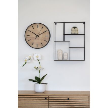 wandklok met houtlook en zwarte details, wandklok, klok, houtlook, rond, 35 cm, zwarte details