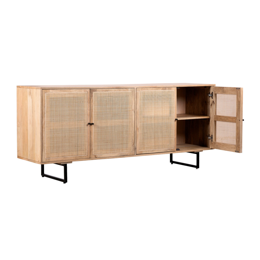 Lewis & Loft Dressoir Lucas – Met 4 deuren – FSC®-gecertificeerd mangohout – Rotan – Naturel