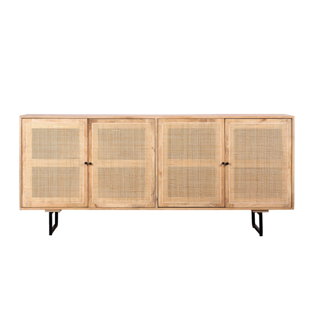 Lewis & Loft Dressoir Lucas – Met 4 deuren – FSC®-gecertificeerd mangohout – Rotan – Naturel