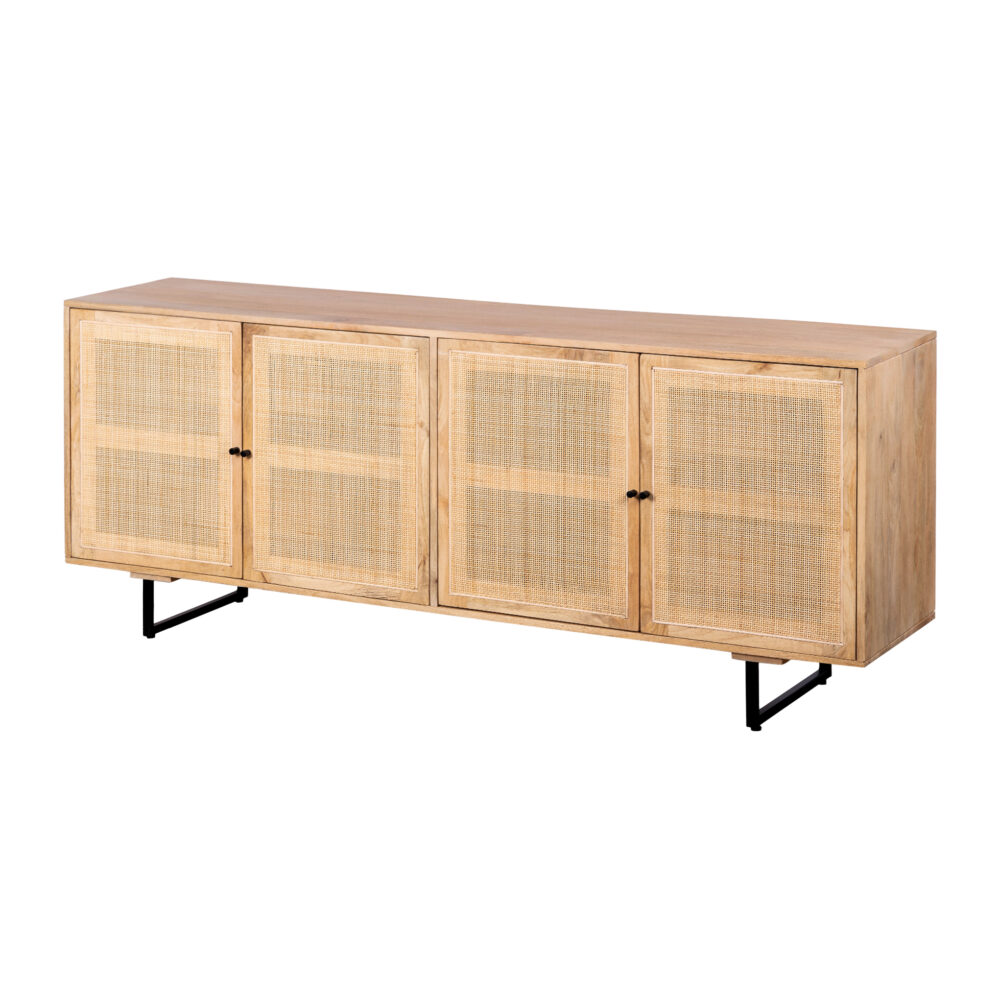 Lewis & Loft Dressoir Lucas – Met 4 deuren – FSC®-gecertificeerd mangohout – Rotan – Naturel