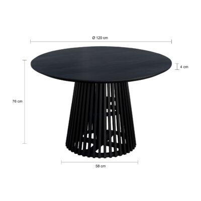 Lewis & Loft Eettafel Levi – Rond – FSC®-gecertificeerd mangohout – Ø120 cm – Zwart