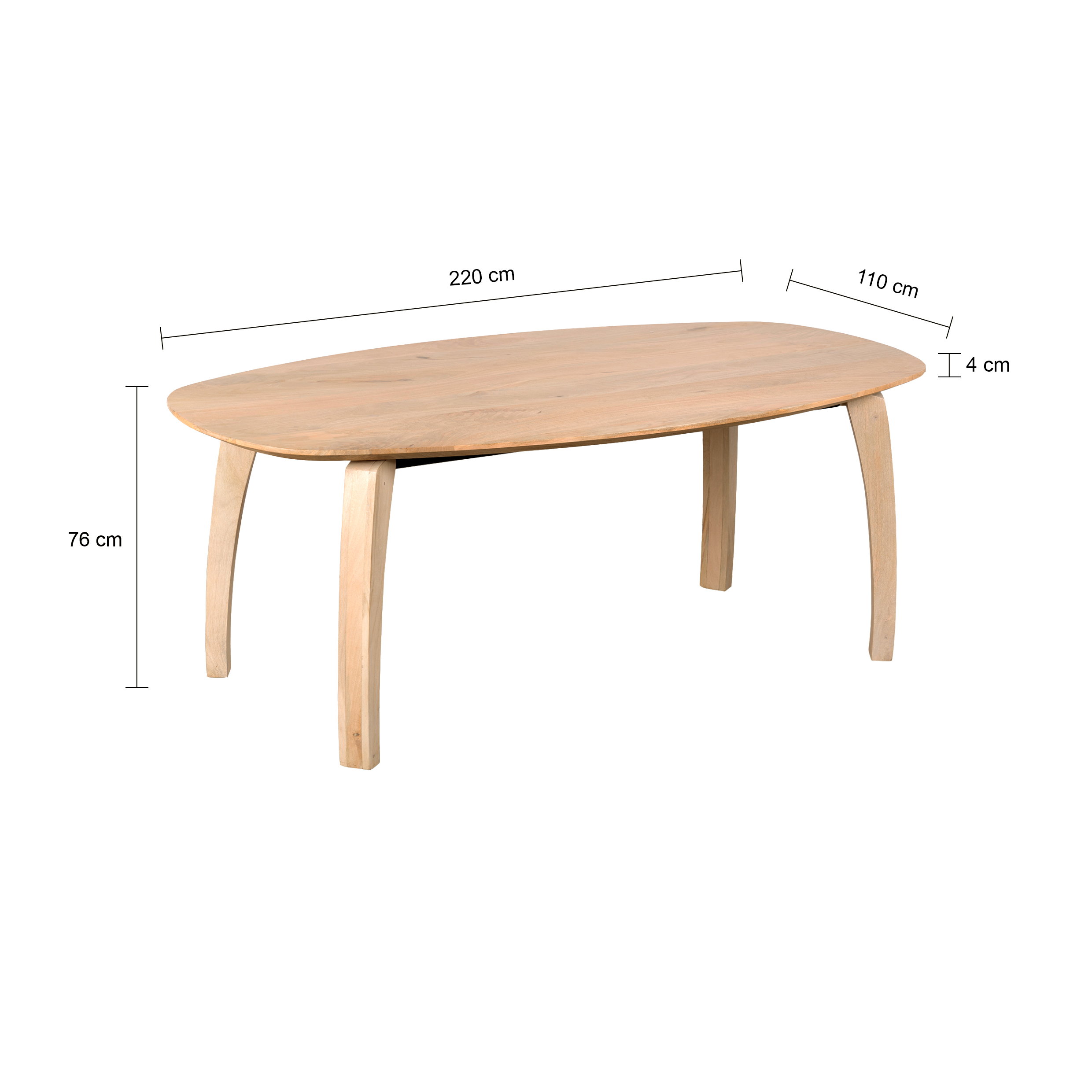Lewis & Loft Eettafel Luna – FSC®-gecertificeerd mangohout – Deens ovaal – 220 x 110 cm – Naturel