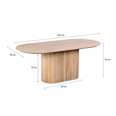 Lewis & Loft Eettafel Lynn – Ovaal – 200×90 cm – FSC®-gecertificeerd mangohout – Naturel