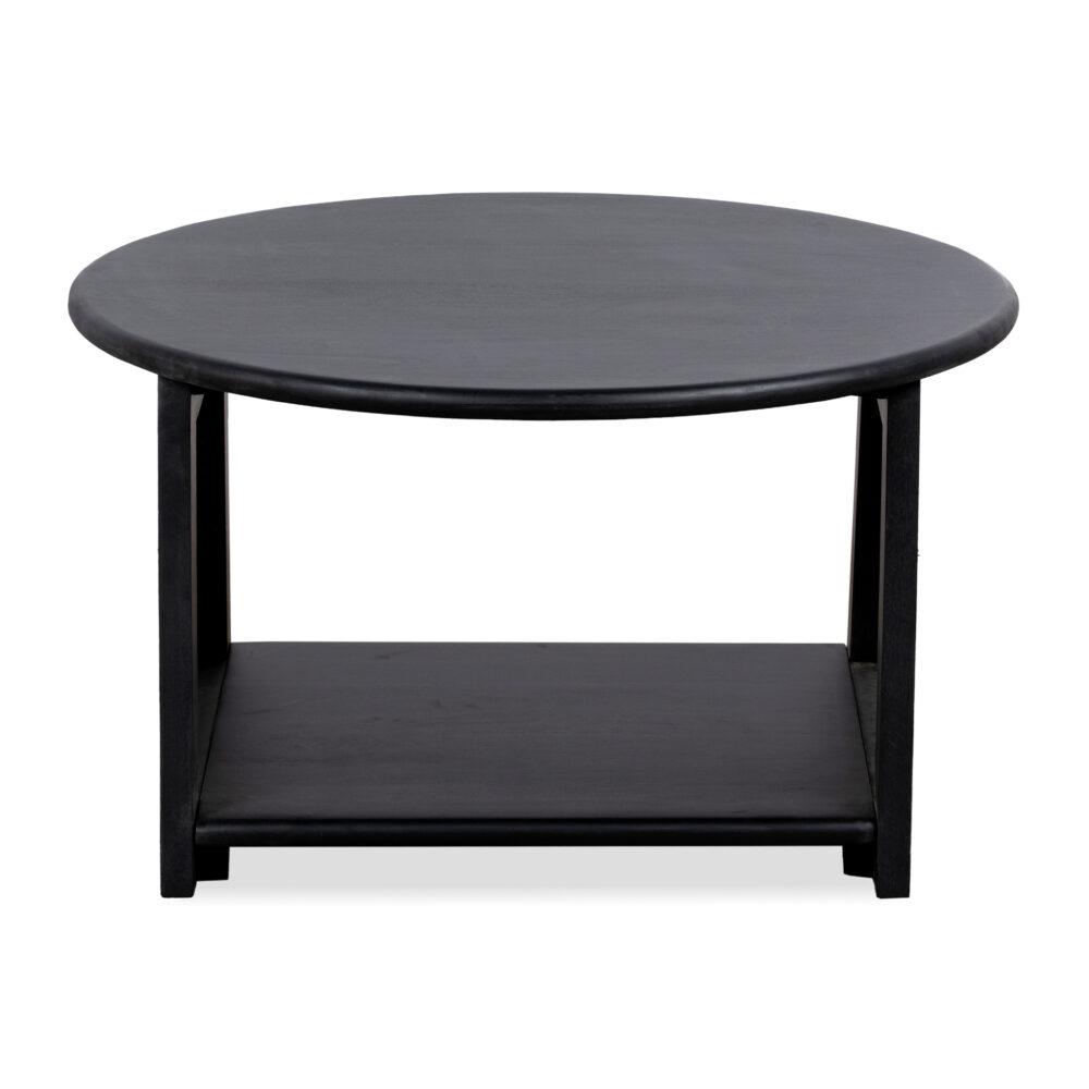 zwarte salontafel, ronde salontafel, Salontafel, FSC gecertificeerd mangohout, rotan, Zwart