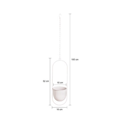 Hangende bloempot metaal - Langwerpig - Wit