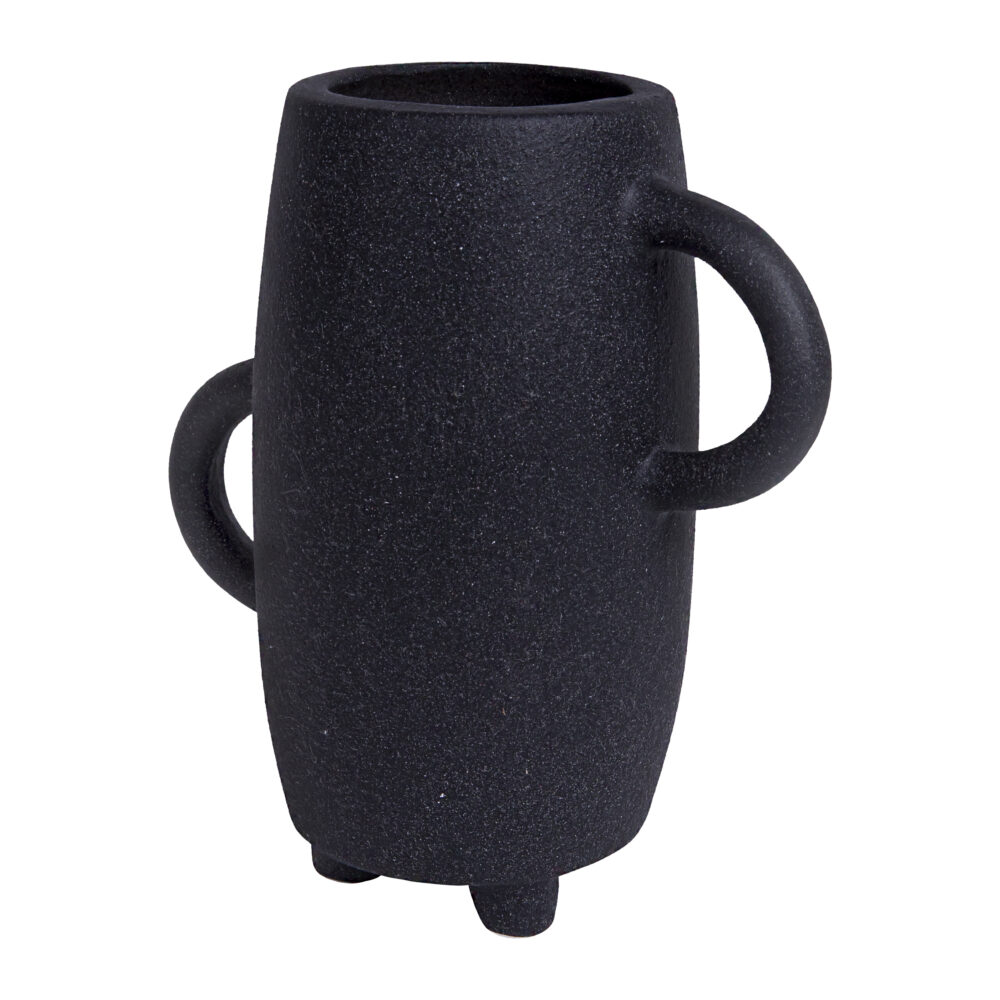 Vaas - Met handvatten - Op 3 poten - Keramiek - Zwart