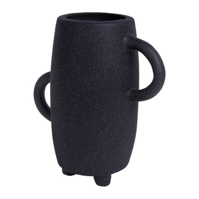 Vaas - Met handvatten - Op 3 poten - Keramiek - Zwart