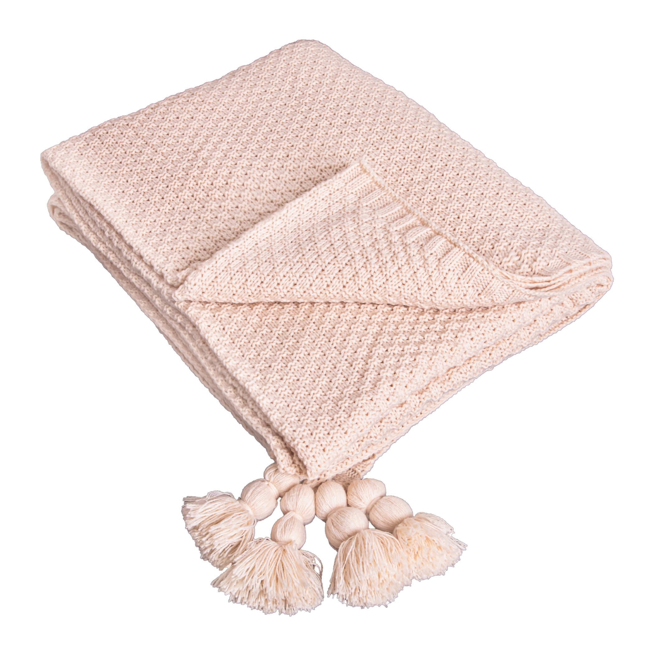 QUVIO Plaid met kwastjes - Polyester - 130 x170 cm - Beige
