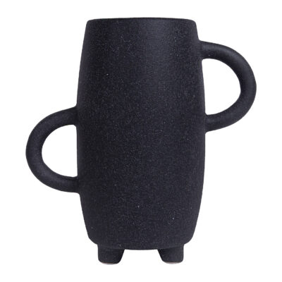 Vaas - Met handvatten - Op 3 poten - Keramiek - Zwart