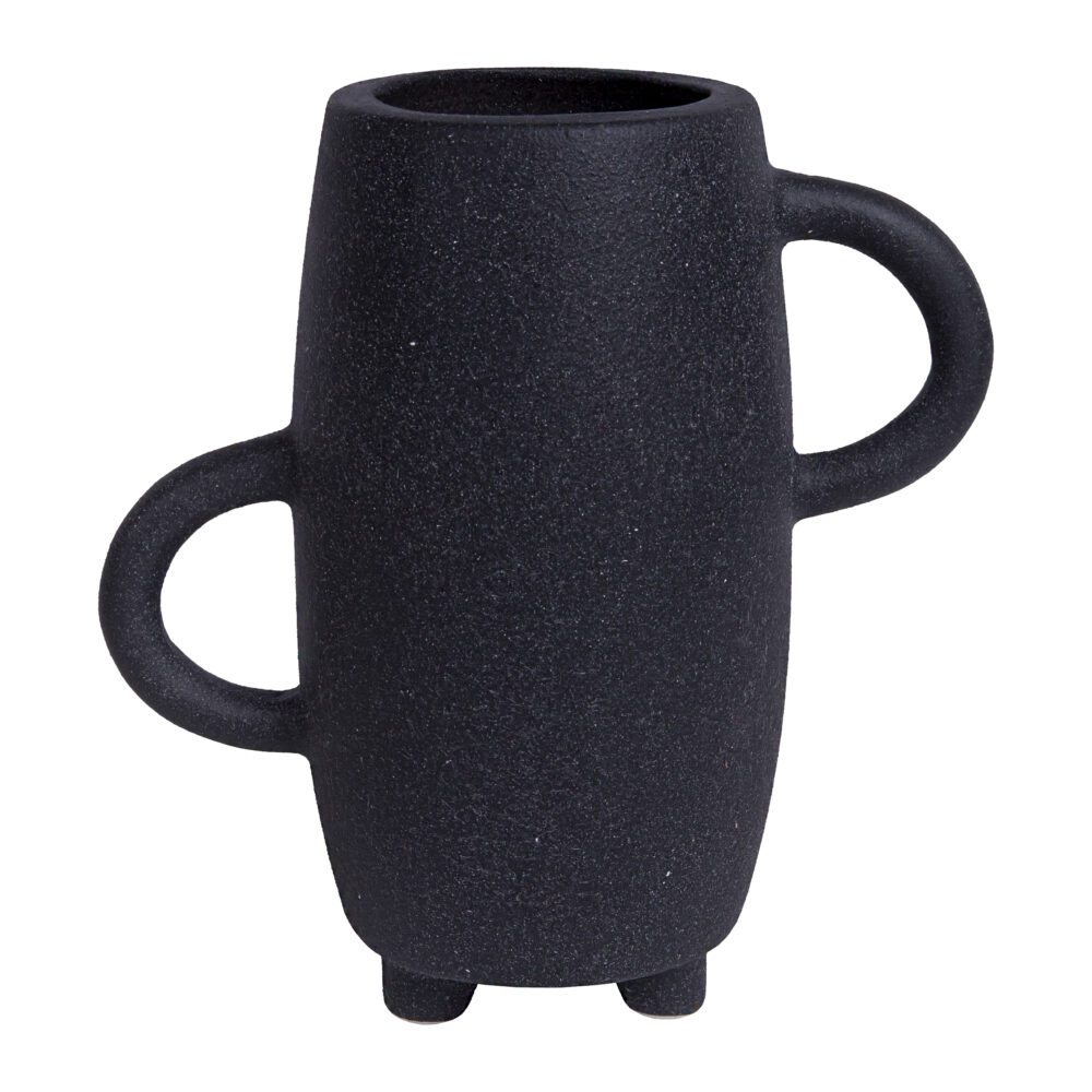 Vaas - Met handvatten - Op 3 poten - Keramiek - Zwart