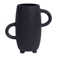 Vaas - Met handvatten - Op 3 poten - Keramiek - Zwart