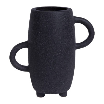 Vaas - Met handvatten - Op 3 poten - Keramiek - Zwart