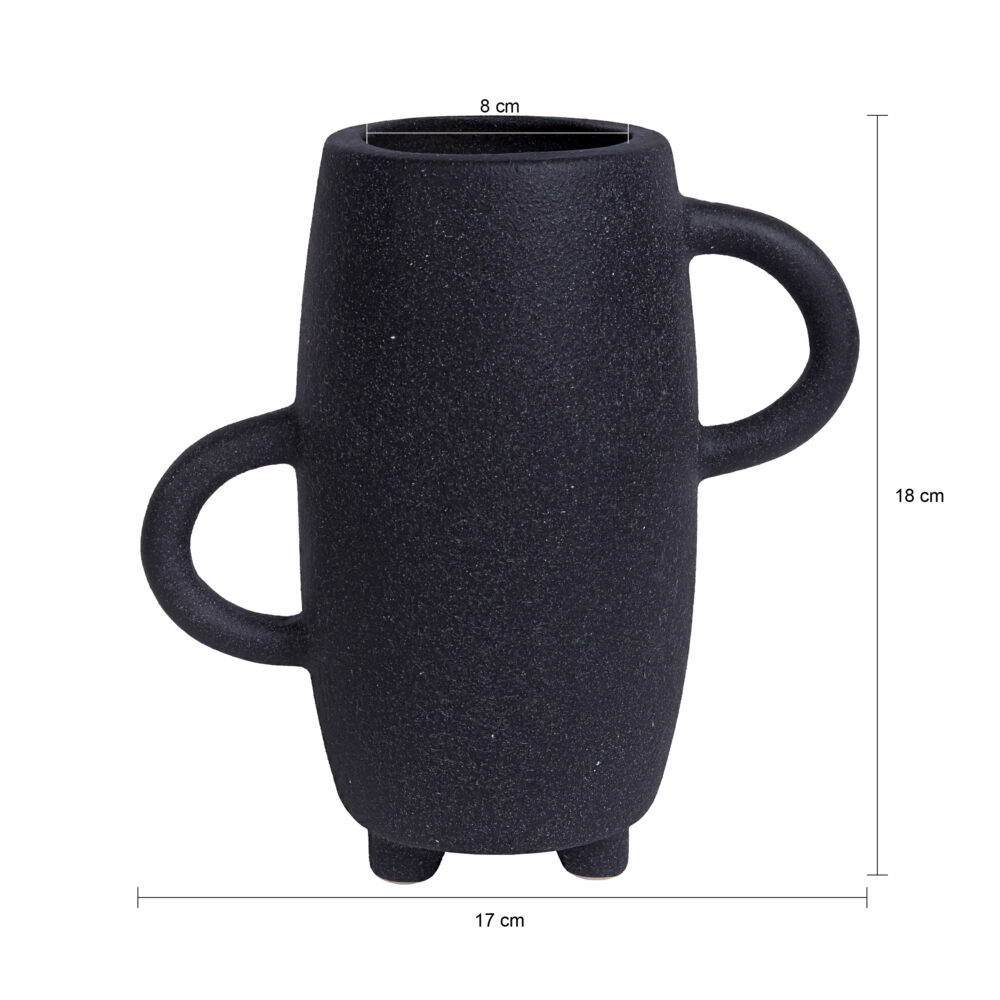 Vaas - Met handvatten - Op 3 poten - Keramiek - Zwart