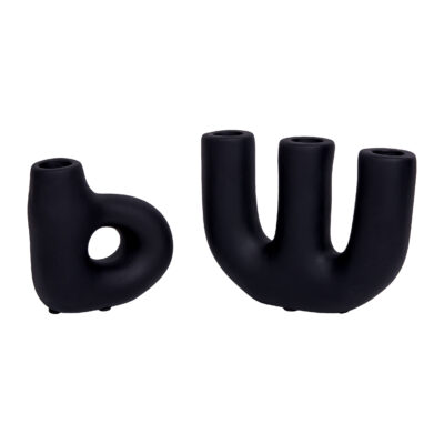 Kaarsenhouder - Organische vorm - Keramiek - Zwart