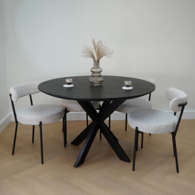 QUVIO Eettafel Sofia – Rond – Ø120 – Stalen kruispoot – FSC®-gecertificeerd mangohout – Zwart