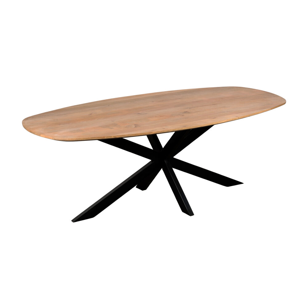 QUVIO Eettafel Sofia – Deens ovaal – 220×110 cm – Stalen kruispoot – FSC®-gecertificeerd mangohout – Naturel