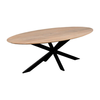 QUVIO Eettafel Sofia – Ovaal – 220×100 cm – Stalen kruispoot – FSC®-gecertificeerd mangohout – Naturel