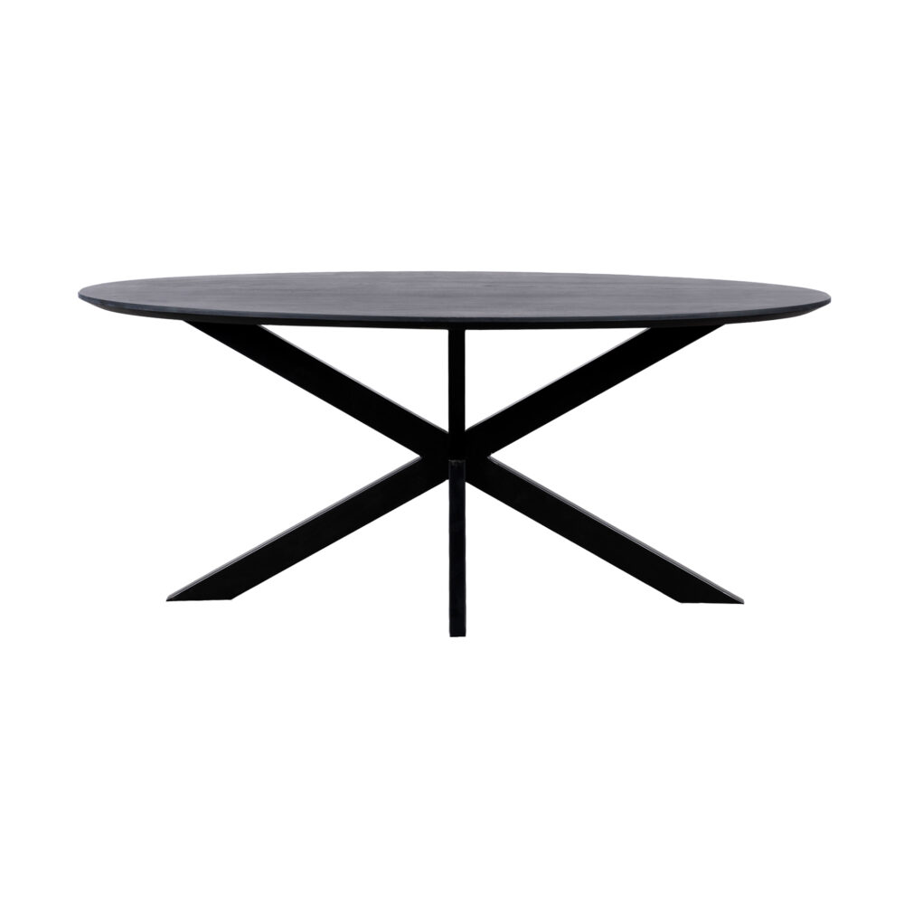 QUVIO Eettafel Sofia– Ovaal – 180×90 cm – Stalen kruispoot – FSC®-gecertificeerd mangohout –  Zwart