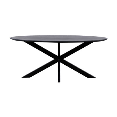 QUVIO Eettafel Sofia– Ovaal – 180×90 cm – Stalen kruispoot – FSC®-gecertificeerd mangohout –  Zwart