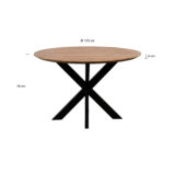 QUVIO Eettafel Sofia – Rond – Ø120 – Stalen kruispoot – FSC®-gecertificeerd mangohout – Naturel