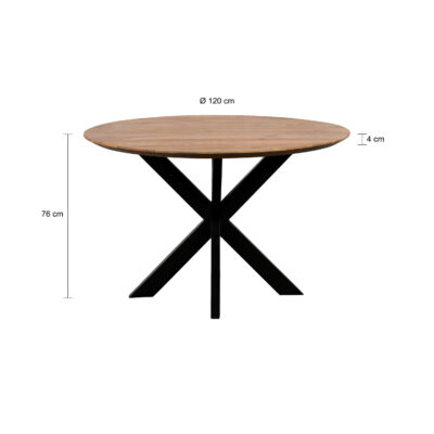 QUVIO Eettafel Sofia – Rond – Ø120 – Stalen kruispoot – FSC®-gecertificeerd mangohout – Naturel