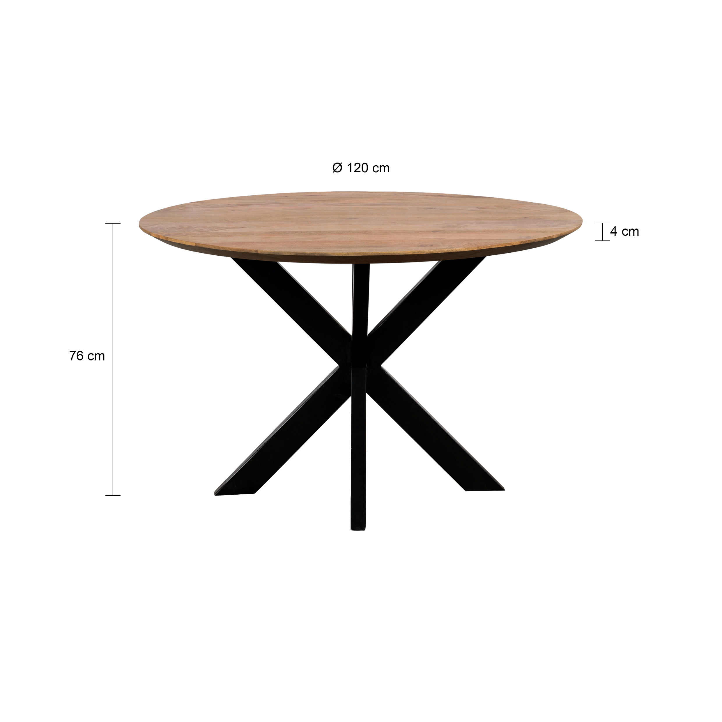 QUVIO Eettafel Sofia – Rond – Ø120 – Stalen kruispoot – FSC®-gecertificeerd mangohout – Naturel
