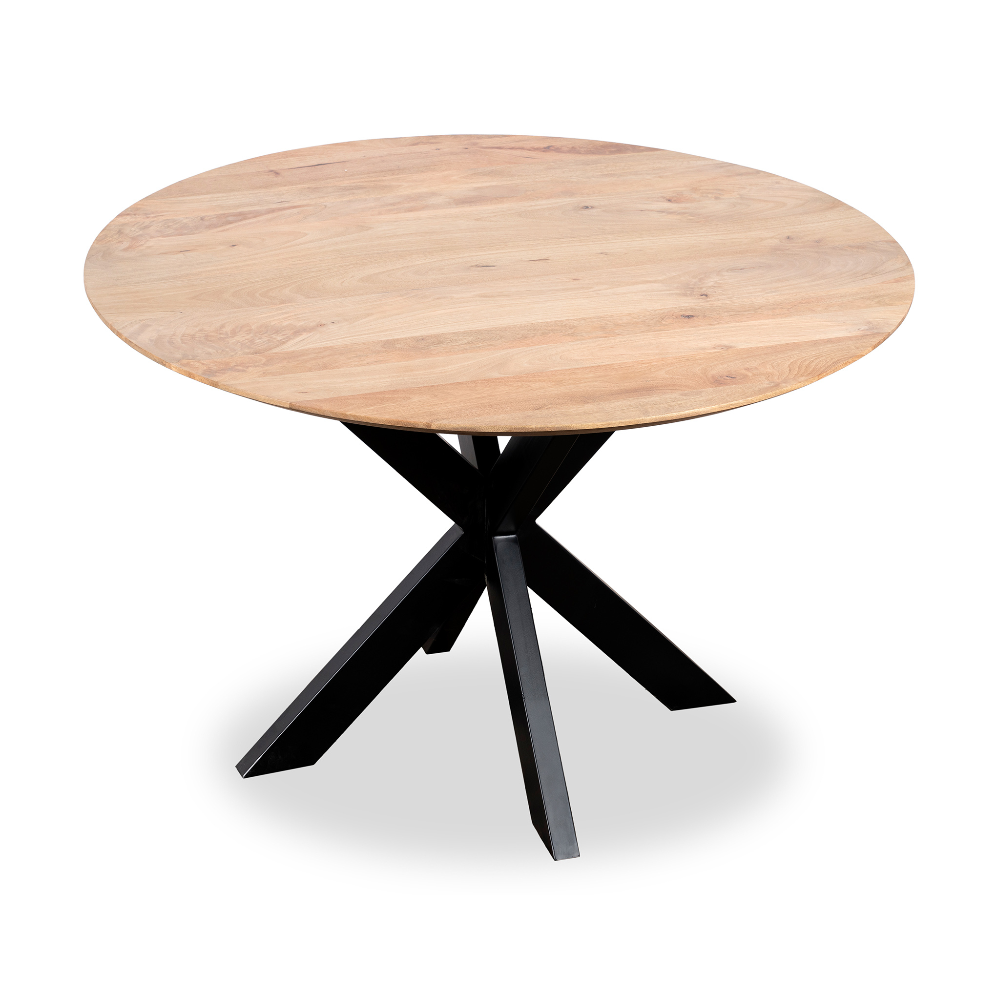 QUVIO Eettafel Sofia - Rond - Ø120 - Stalen kruispoot - FSC®-gecertificeerd mangohout - Zwart - Naturel