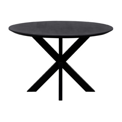 QUVIO Eettafel Sofia – Rond – Ø120 – Stalen kruispoot – FSC®-gecertificeerd mangohout – Zwart