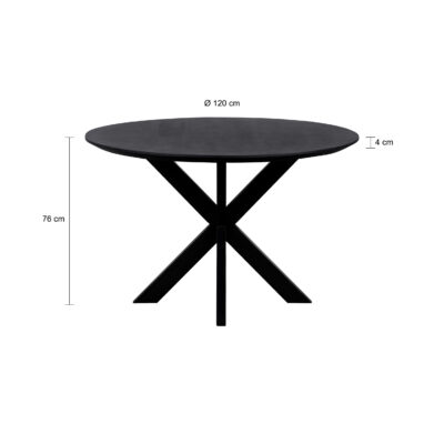 QUVIO Eettafel Sofia – Rond – Ø120 – Stalen kruispoot – FSC®-gecertificeerd mangohout – Zwart