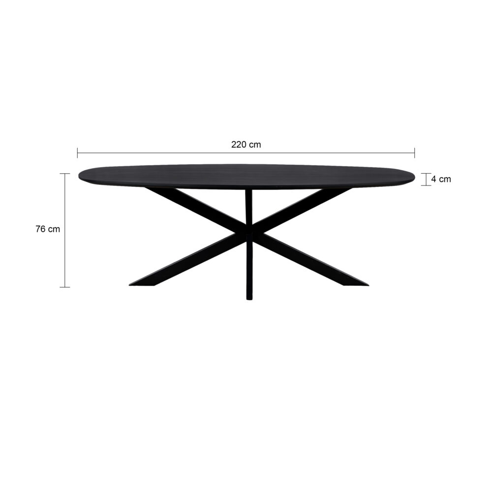 QUVIO Eettafel Sofia – Deens ovaal – 220×110 cm – Stalen kruispoot – FSC®-gecertificeerd mangohout – Zwart