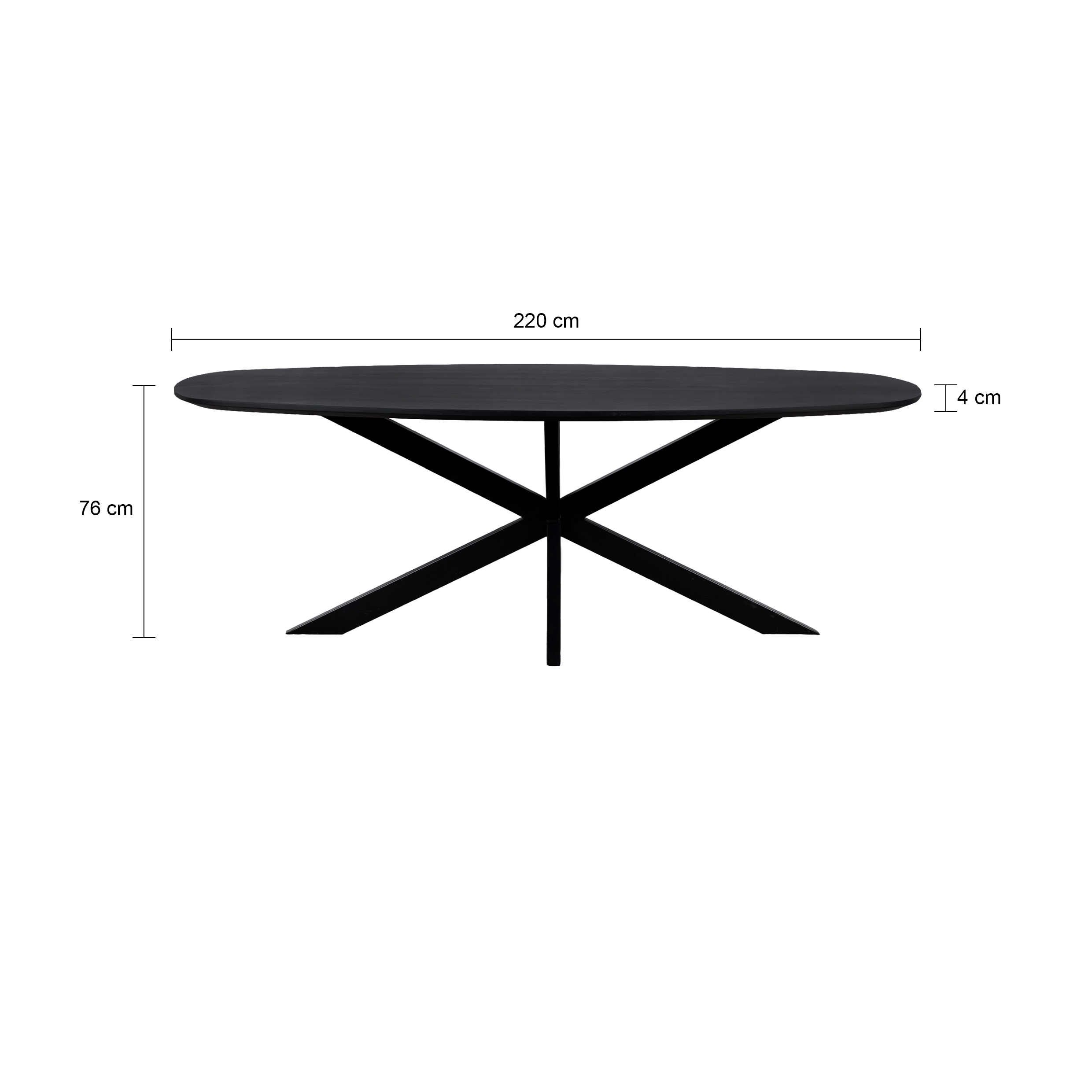 QUVIO Eettafel Sofia – Deens ovaal – 220×110 cm – Stalen kruispoot – FSC®-gecertificeerd mangohout – Zwart