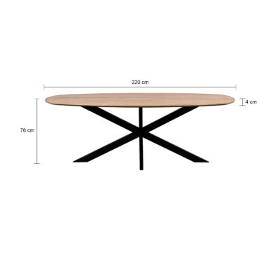 QUVIO Eettafel Sofia – Deens ovaal – 220×110 cm – Stalen kruispoot – FSC®-gecertificeerd mangohout – Naturel