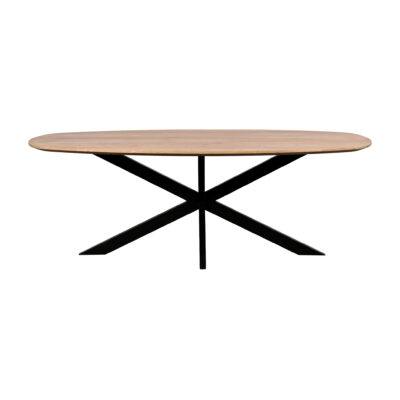 QUVIO Eettafel Sofia – Deens ovaal – 220×110 cm – Stalen kruispoot – FSC®-gecertificeerd mangohout – Naturel