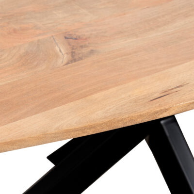 QUVIO Eettafel Sofia – Deens ovaal – 220×110 cm – Stalen kruispoot – FSC®-gecertificeerd mangohout – Naturel