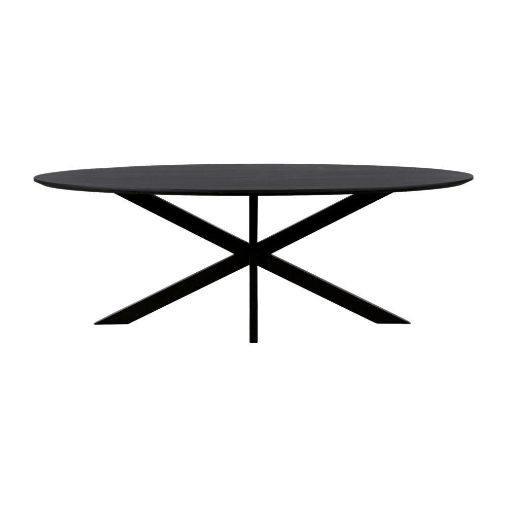 QUVIO Eettafel Sofia– Ovaal – 220×100 cm – Stalen kruispoot – FSC®-gecertificeerd mangohout –  Zwart