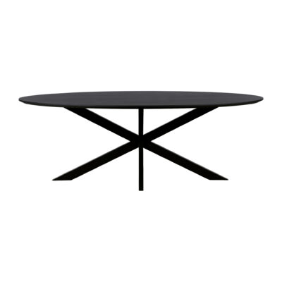 QUVIO Eettafel Sofia– Ovaal – 220×100 cm – Stalen kruispoot – FSC®-gecertificeerd mangohout –  Zwart