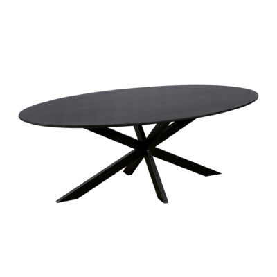 QUVIO Eettafel Sofia– Ovaal – 220×100 cm – Stalen kruispoot – FSC®-gecertificeerd mangohout –  Zwart