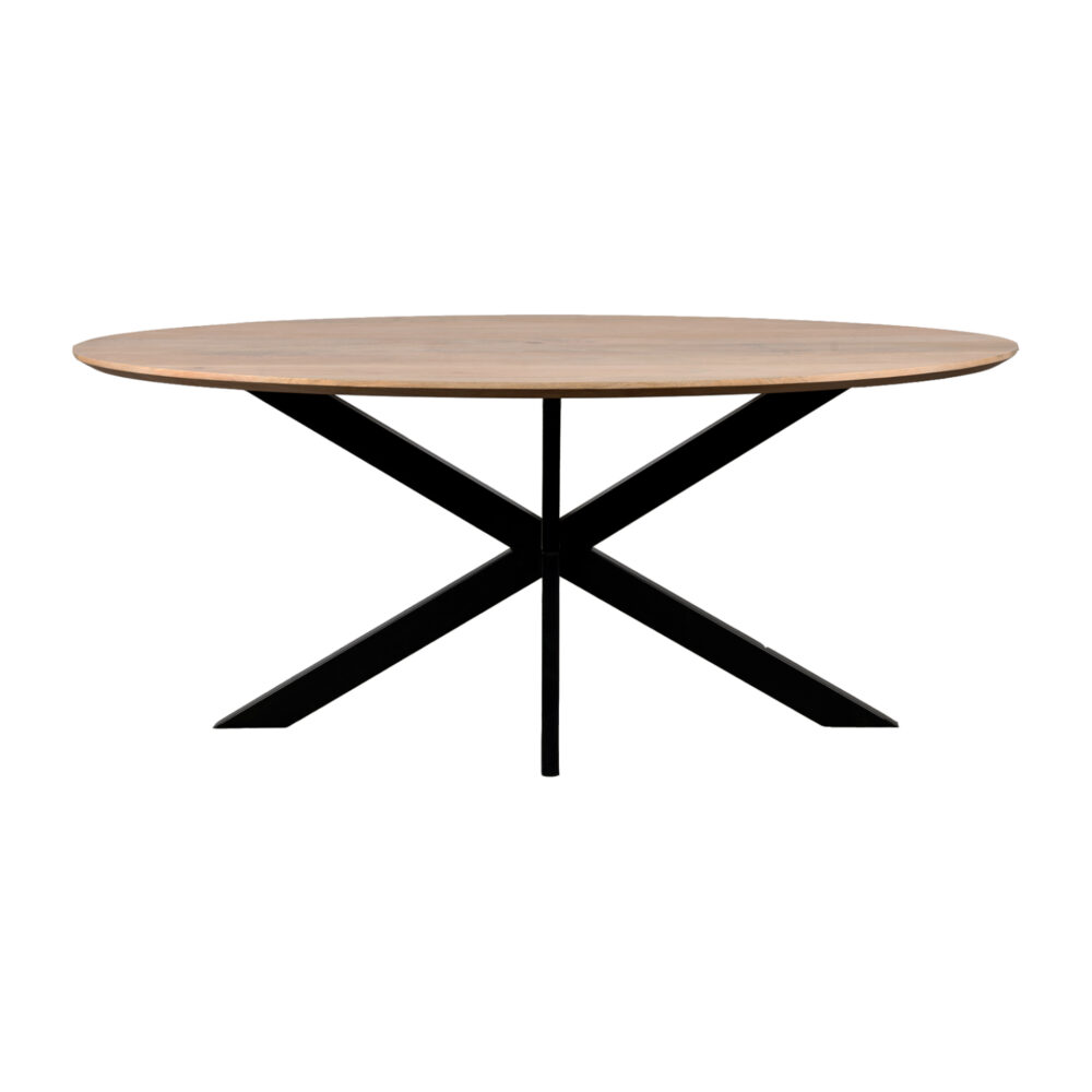 QUVIO Eettafel Sofia– Ovaal – 180×90 cm – Stalen kruispoot – FSC®-gecertificeerd mangohout – Naturel