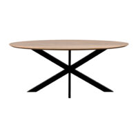 QUVIO Eettafel Sofia– Ovaal – 180×90 cm – Stalen kruispoot – FSC®-gecertificeerd mangohout – Naturel