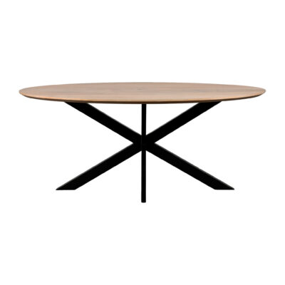 QUVIO Eettafel Sofia– Ovaal – 180×90 cm – Stalen kruispoot – FSC®-gecertificeerd mangohout – Naturel