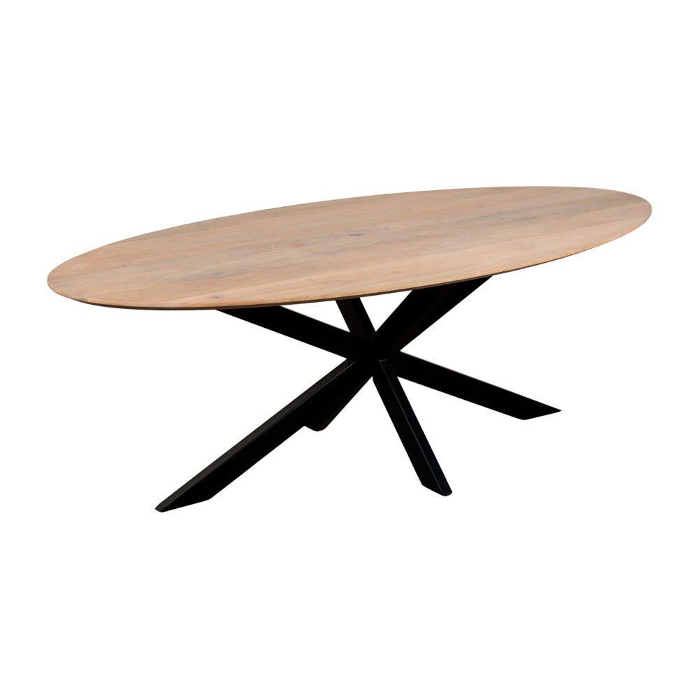 QUVIO Eettafel Sofia– Ovaal – 180×90 cm – Stalen kruispoot – FSC®-gecertificeerd mangohout – Naturel