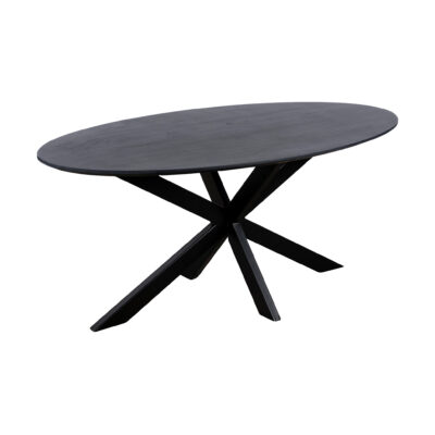 QUVIO Eettafel Sofia– Ovaal – 180×90 cm – Stalen kruispoot – FSC®-gecertificeerd mangohout –  Zwart