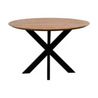 QUVIO Eettafel Sofia – Rond – Ø120 – Stalen kruispoot – FSC®-gecertificeerd mangohout – Naturel