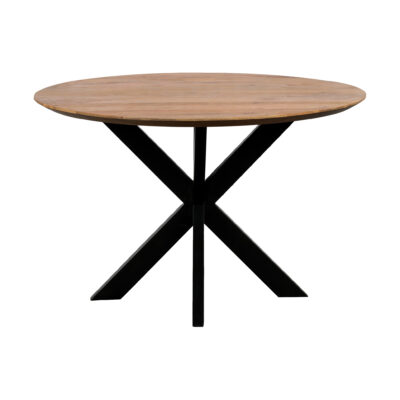 QUVIO Eettafel Sofia – Rond – Ø120 – Stalen kruispoot – FSC®-gecertificeerd mangohout – Naturel