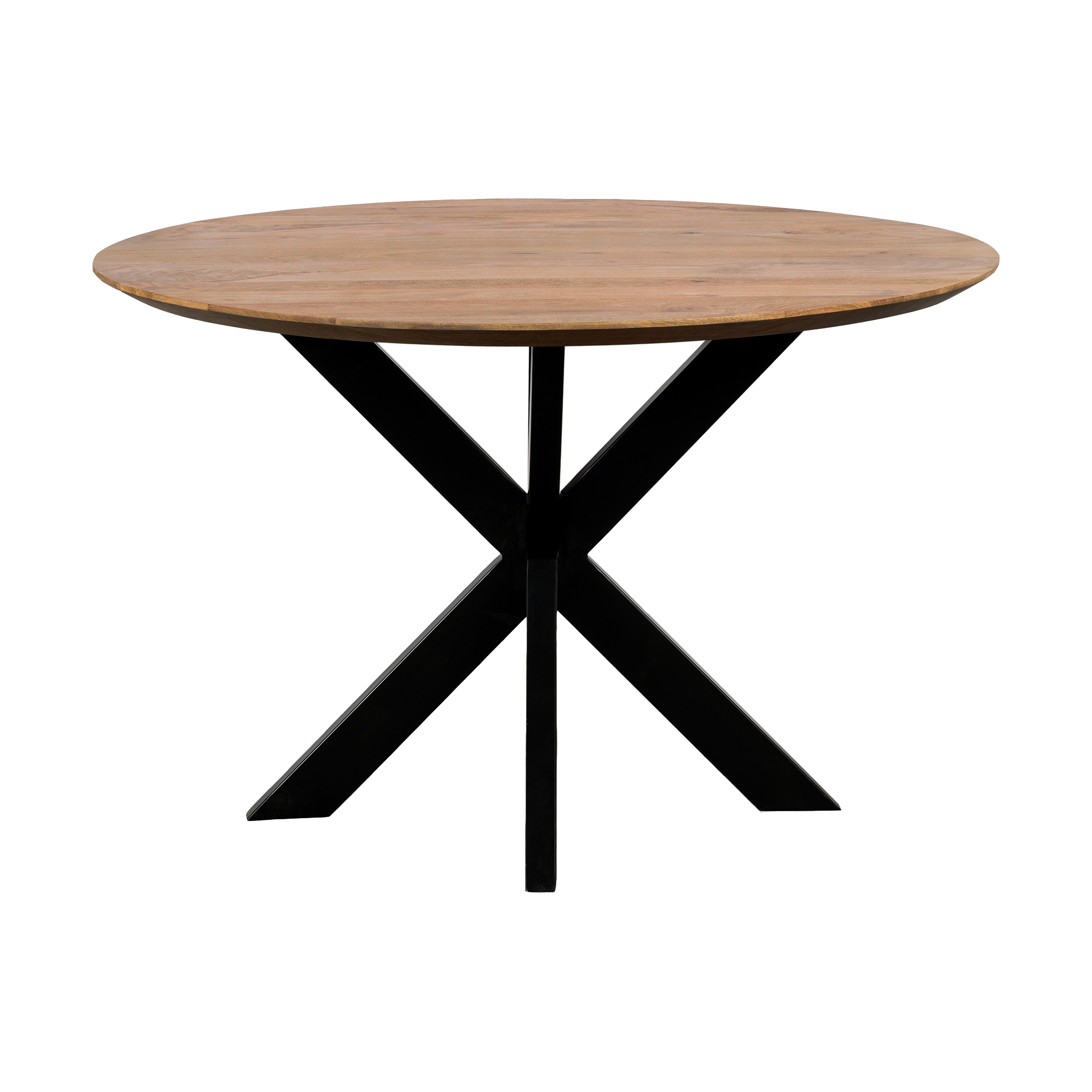 QUVIO Eettafel Sofia – Rond – Ø120 – Stalen kruispoot – FSC®-gecertificeerd mangohout – Naturel