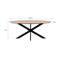 QUVIO Eettafel Sofia– Ovaal – 180×90 cm – Stalen kruispoot – FSC®-gecertificeerd mangohout – Naturel