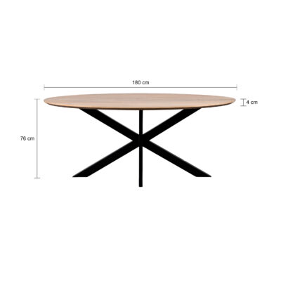 QUVIO Eettafel Sofia– Ovaal – 180×90 cm – Stalen kruispoot – FSC®-gecertificeerd mangohout – Naturel
