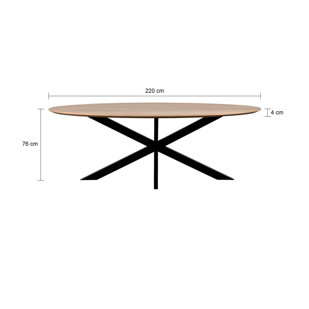 QUVIO Eettafel Sofia – Ovaal – 220×100 cm – Stalen kruispoot – FSC®-gecertificeerd mangohout – Naturel