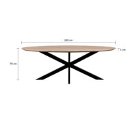 QUVIO Eettafel Sofia – Ovaal – 220×100 cm – Stalen kruispoot – FSC®-gecertificeerd mangohout – Naturel